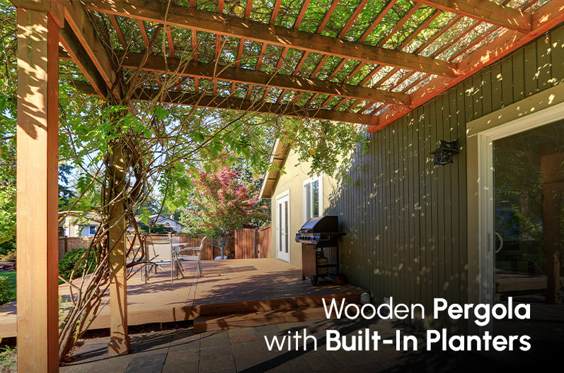 Wooden Pergola with Built-In Planters